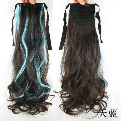 ombre color synthetic drawstring ponytail hair extension, 60 pink blue red green white burgundy ponytail cosplay wig